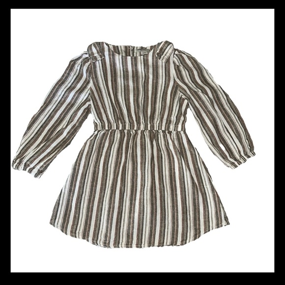 Habitual Linen Blend Tan Striped Dress Size 24m Girls Youth Bow Shoulder Brown - Picture 1 of 8